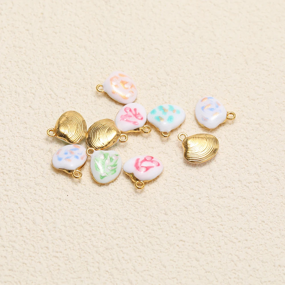 High Quality Jinrou 18K Gold Plated Stainless Steel Enamel Shell Shape Pendant for Necklace and Earrings Jewelry Making