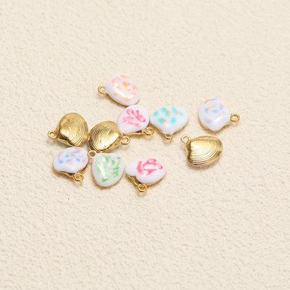 High Quality Jinrou 18K Gold Plated Stainless Steel Enamel Shell Shape Pendant for Necklace and Earrings Jewelry Making