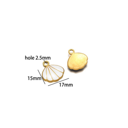 New Trend Stainless Steel Gold Plated Enamel Shell Heart Flower Bowknot Charm Pendant for Jewelry Making Wholesale