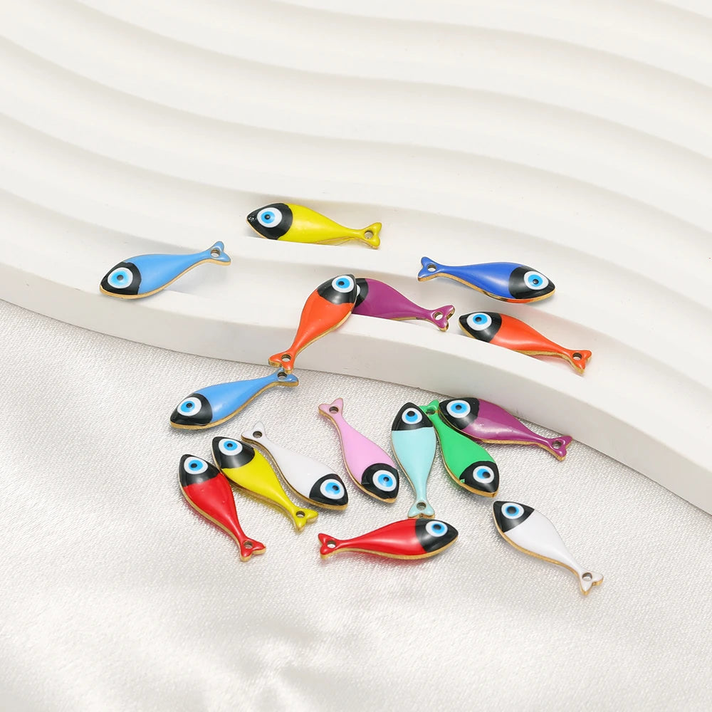 Fashion Jewelry 18k Gold Plated Stainless Steel enamel fish Charm Pendant for Jewelry Necklace Making Accessories