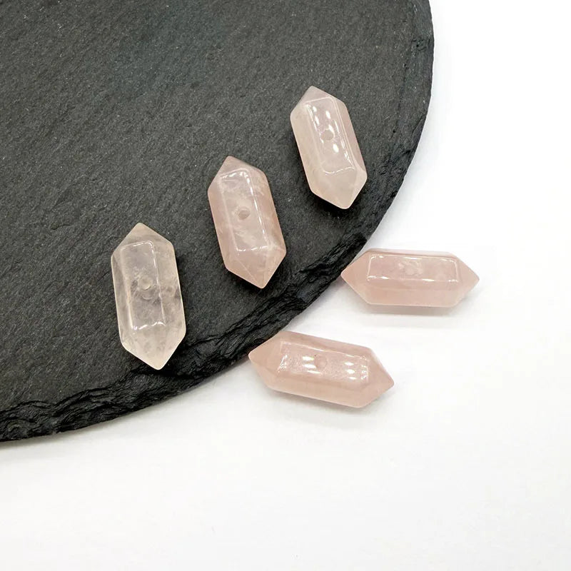 Natural Double Terminated Point Rose Quartz Gemstone Beads, Center-drilled Two Points Stone Bead for Jewelry Making 8x20mm