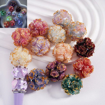 Luminous Gold Edged Rose Flower Clay Beads Glitter Fancy Beads for Beadable Pen and DIY Crafts