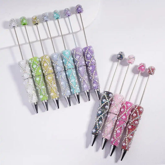 Refillable Blank Beadable Ballpoint Pens with Bubble Pearls Multi-Color Decorative DIY Gift Pens