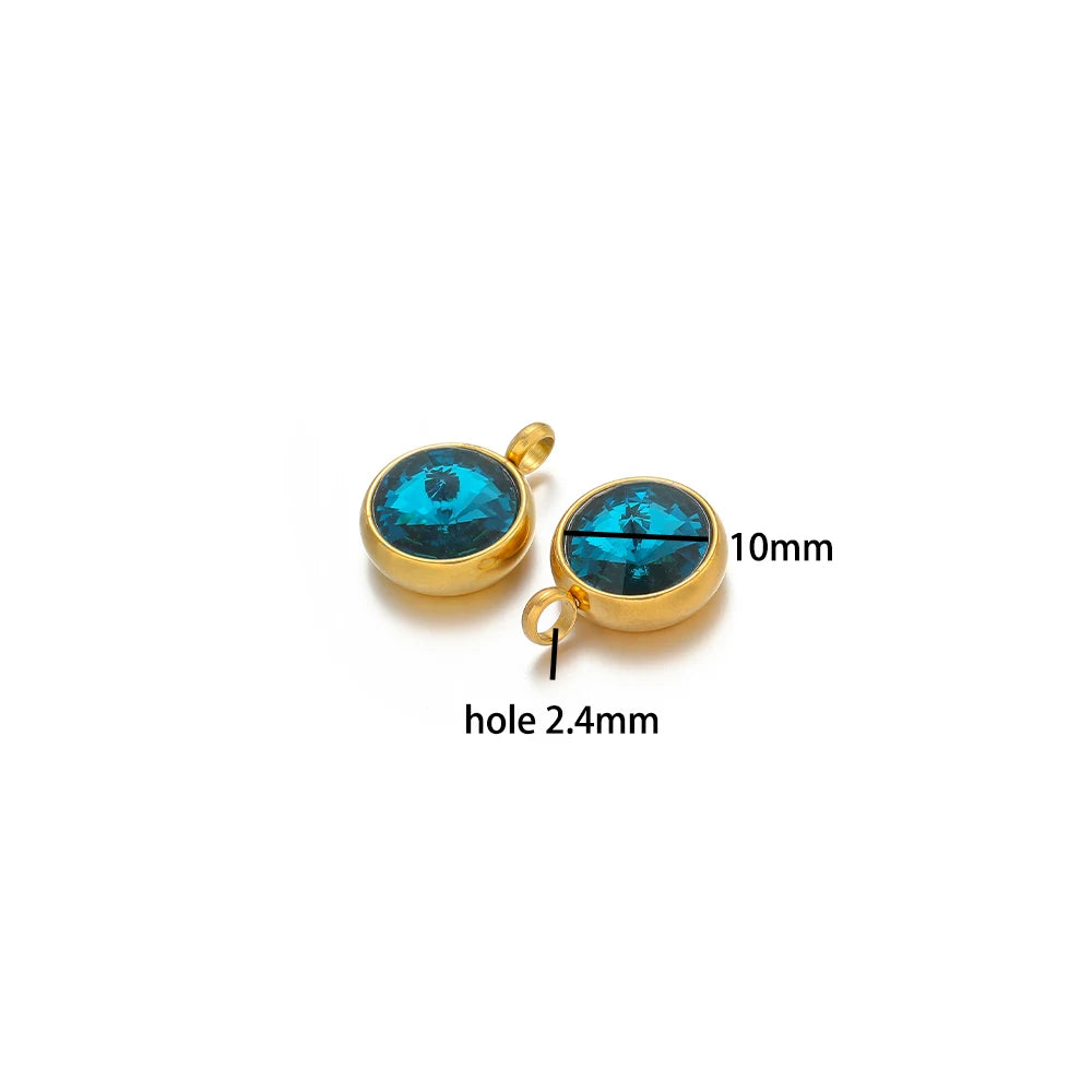 1bag 18K Gold Plated 304 Stainless Steel 10mm Round Crystal Zircon Charm Pendant for Necklace Earrings Making Accessories
