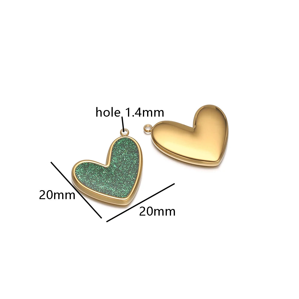 Fine Fashion 18k Gold Plated Stainless Steel Colorful Oil Drop Heart-Shaped Charm Pendant for DIY Necklace Jewelry Making