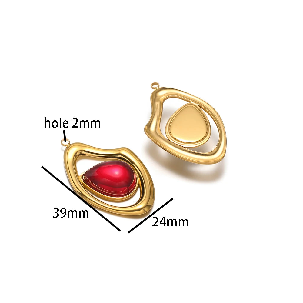 Fashion 18k Gold Plated Stainless Steel Hollow Irregular Water Drop Crystal Charm Pendant for Necklace Jewelry Making