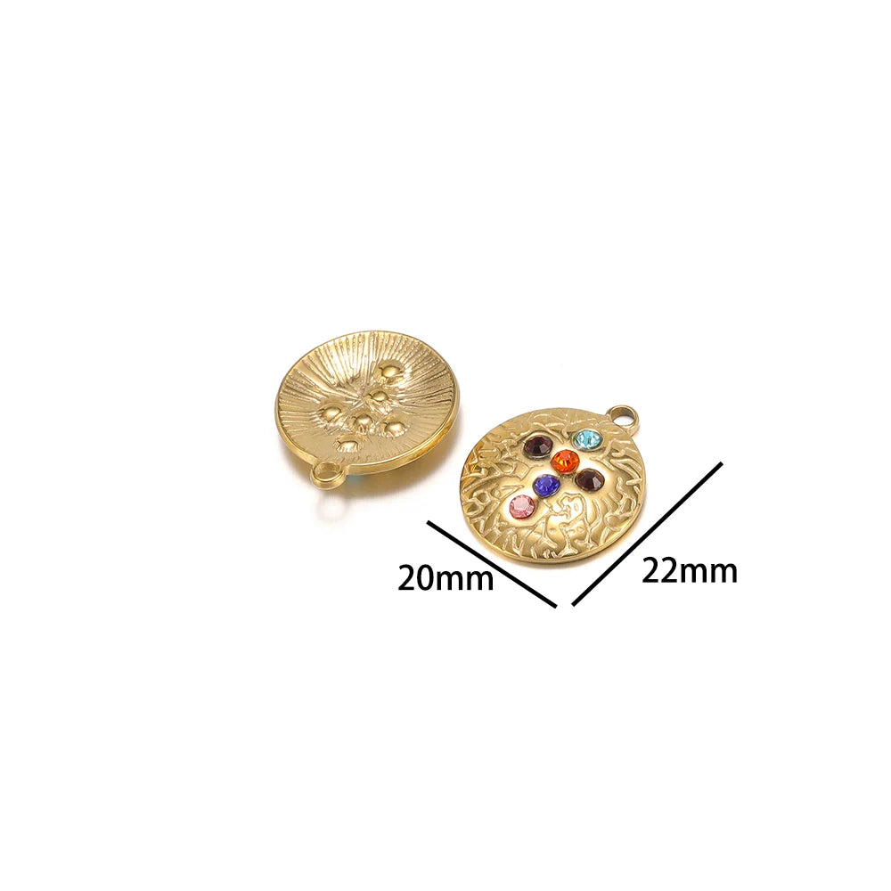 DIY Colorful Zircon Stainless Steel Gold Plated Charm Round Moon Zircon Charm Pendants for DIY Jewelry Necklace Making