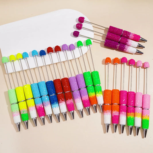 Hot Selling Colorful Full-Diamond Gradient Series Handmade DIY Bead-Pen Heavyweight Ballpoint Pen Cute Particle Pen