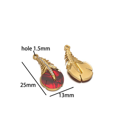 New Trendy Stainless Steel 18k Gold Plated Zircon Leaf Charm Pendant for Jewelry Making Wholesale Jewelry Supplies