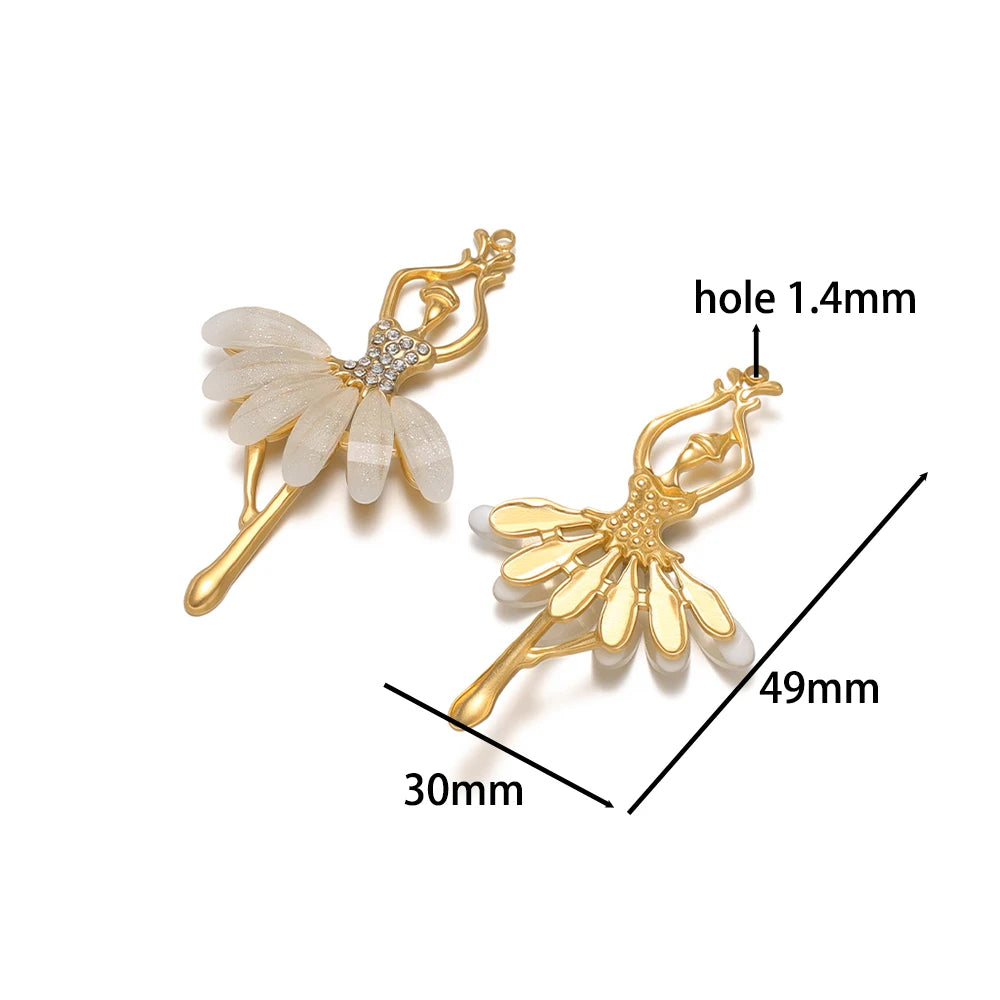 Luxury Stainless Steel 18k Gold Plated Oil Drop Ballerina Zircon Charm Pendant for Jewelry Necklace Making