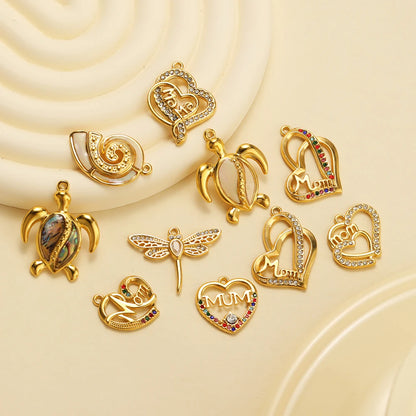 High Quality Stainless Steel Gold Plated Enamel Turtle Conch Starfish Dragonfly Heart Charms Pendant for Jewelry Necklace Making