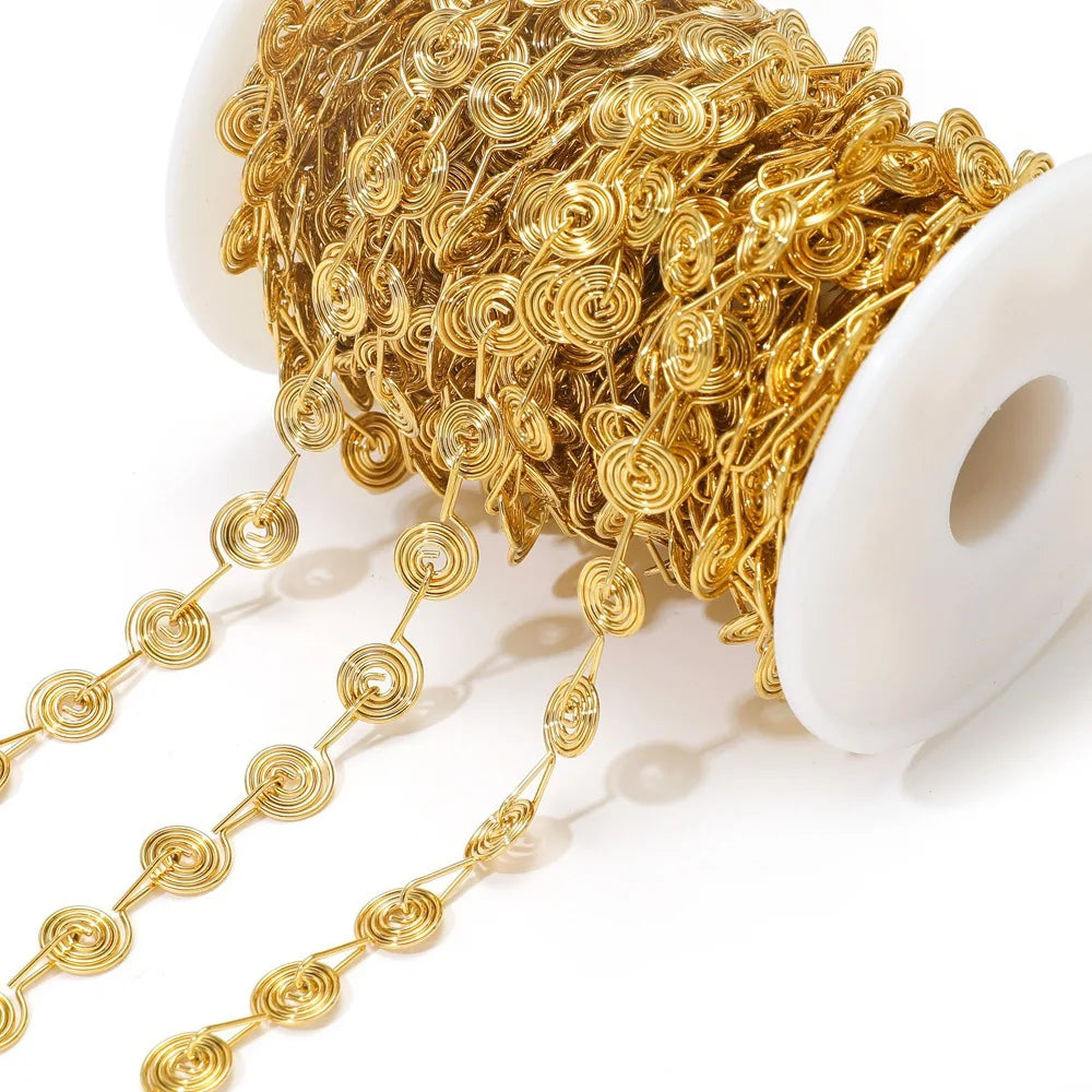 E551 18k Gold Stainless Steel Vintage Chunky Necklace Chain Accessories Link Beaded Chains for Custom Jewelry