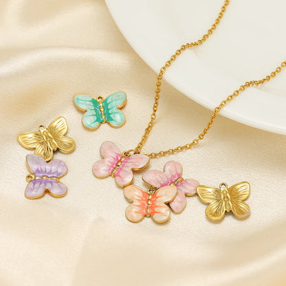 New  Fashion 18k Gold Plated Stainless Steel Enamel Butterfly Charm Pendant for DIY Necklace Jewelry Making  Accessories