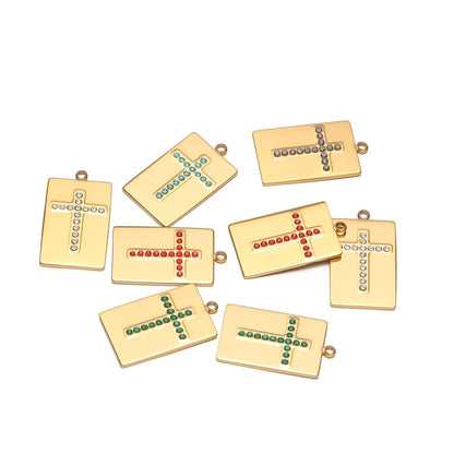 High Quality Stainless Steel 18k Gold Plated Square Cross Zircon Charms Pendant for DIY Jewelry Necklace Making