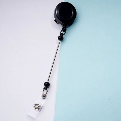 Creative Beaded Retractable Back Badge Holder Reels with Rotating Crocodile Clip & Keychain Bar