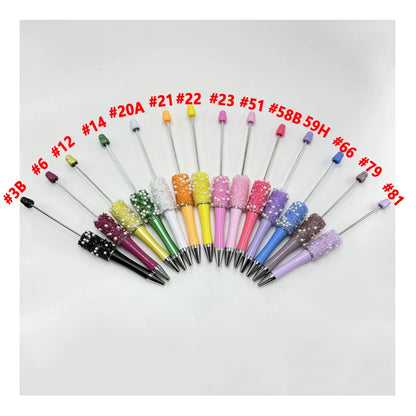 Plastic Diamond Shape Clear Rhinestones White Pearls Portable Ballpoint Pen Wedding Party Gift