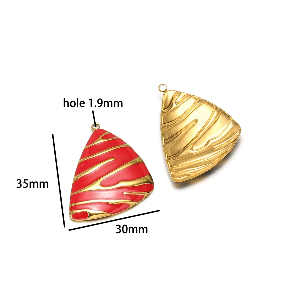 New Fashion 18k Gold Plated Stainless Steel Enamel Irregular Stripe Triangle Charm Pendant for Handmade Necklace Jewelry Making