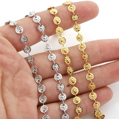 A2802 Hot Stainless Steel Chain Gold Silver Plated Flat Round Bead Chain for Necklace Bracelet Bulk Jewelry Making