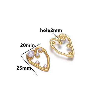 Vintage Simple Pendant 18k Gold Plated Stainless Steel Hollow Heart-Shape Pearl Charm Pendant for DIY Necklace Jewelry Making