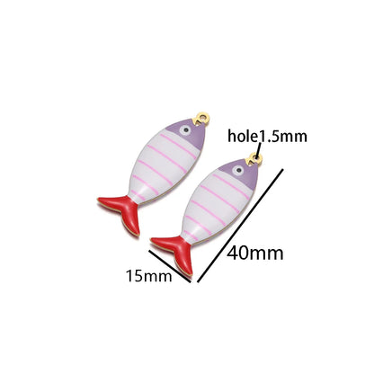 Fashion 18k Gold Plated Stainless Steel Enamel Striated Fish Charm Pendant for DIY Necklace Jewelry Making Accessories