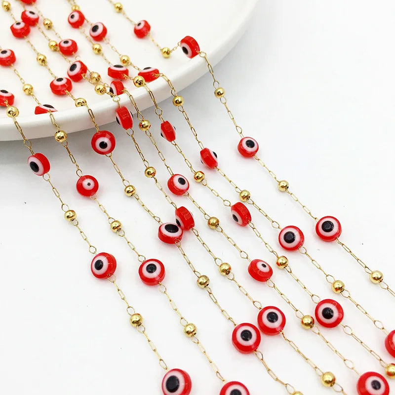 E218 New Gold Enamel Plated Chain Waterproof Stainless Steel Lucky Eye Charm Chains for Jewelry Custom Diy