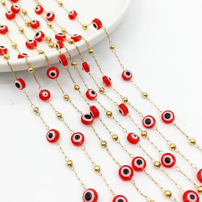 E218 New Gold Enamel Plated Chain Waterproof Stainless Steel Lucky Eye Charm Chains for Jewelry Custom Diy