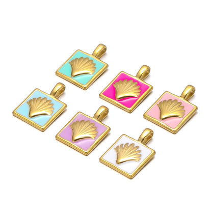 Newest Stainless Steel 18k Gold Plated Enamel Colorful Square Charm Pendant  for Jewelry Necklace Making Accessories