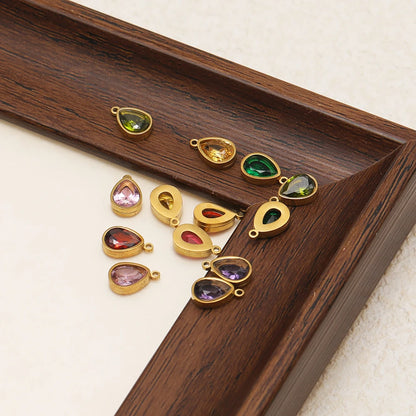 2-in-1 18K Gold Plated Teardrop Stone Setting Pendant with Single-Sided Rhinestone Accents 0.8mm Single-Hole