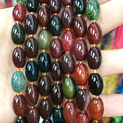New Natural 8x12mm Rice Dyed Rainbow Colorful Agate Loose Bead, Mutil-color Agate Tourmaline for DIY Women Jewelry Making
