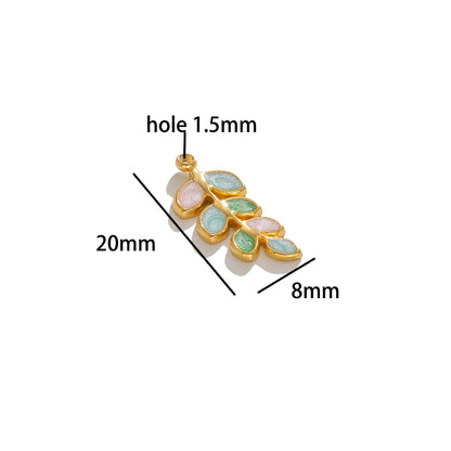 New Products 18k Gold Plated Stainless Steel Drip Oil Leaf Branch Charms Pendant for Women Jewelry Necklace Earrings Making
