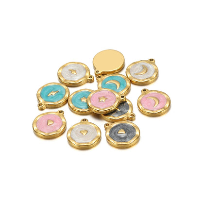 High Polish 304 Stainless Steel 18k Gold Plated Enamel Star Moon Heart Lightning Charm Pendant for Jewelry Necklace Making