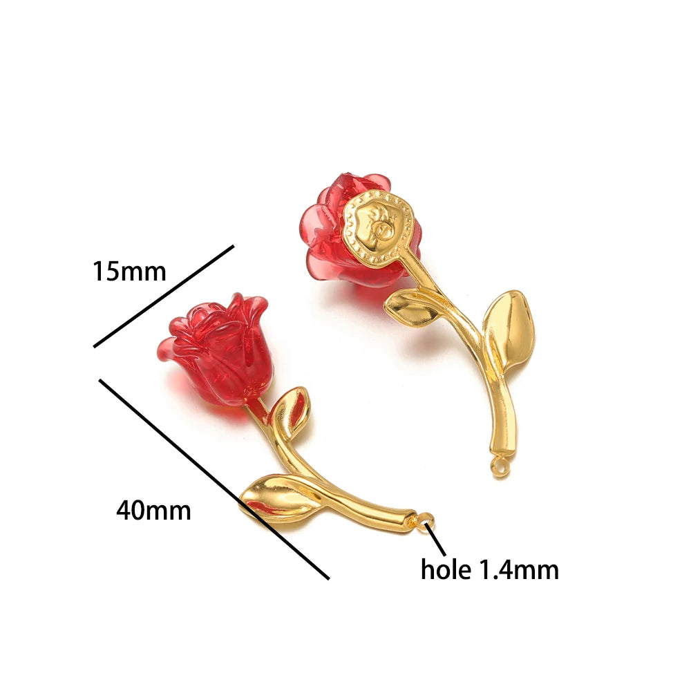 18k Gold Plated Stainless Steel Enamel Heart Rpse Flower Mushroom Charm Pendant for DIY Handmade Necklace Jewelry Making