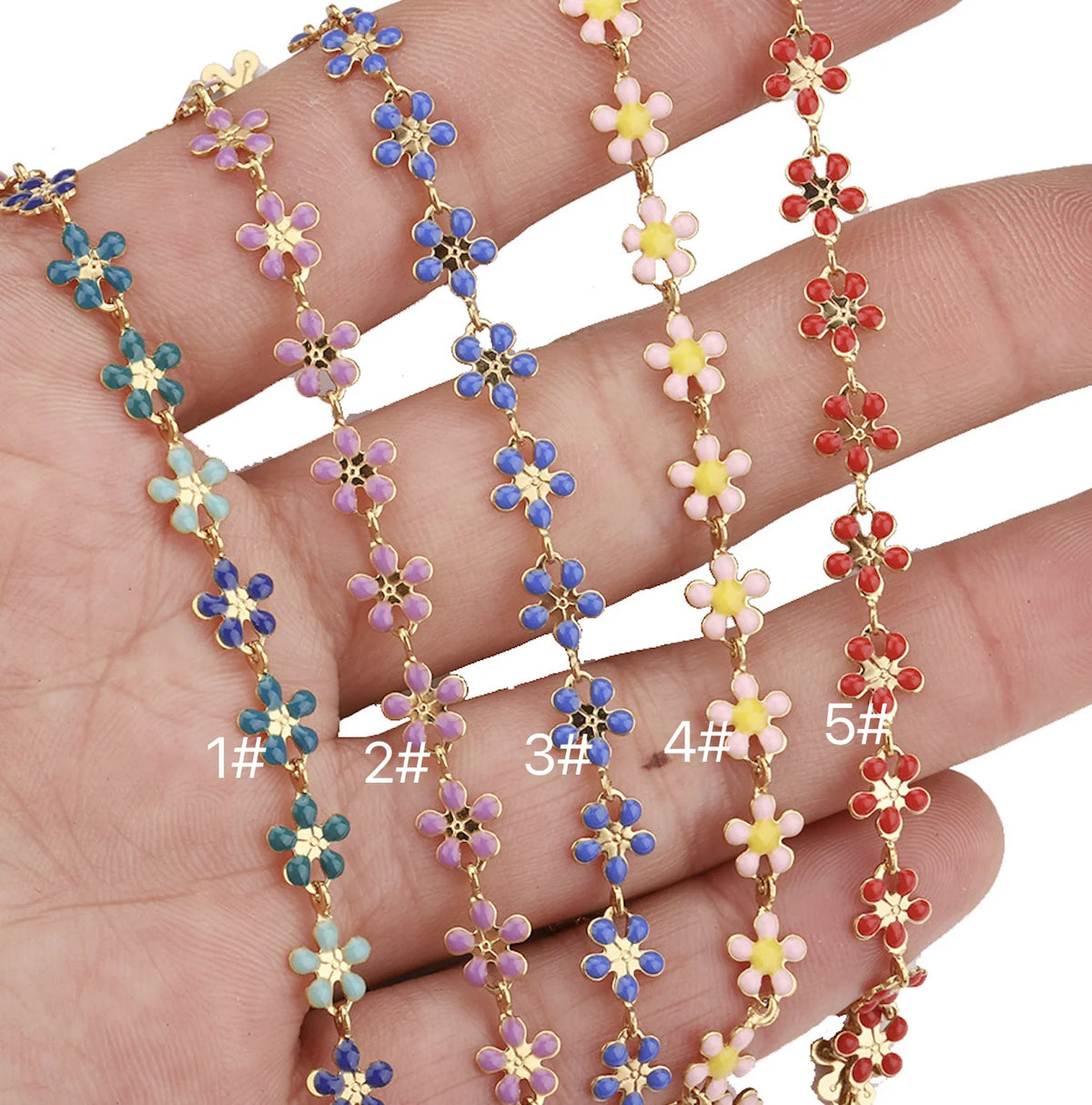 B1596 Rainbow Color Daisy Chain Enamel Drop Oil Plated Chain Stainless Steel Jewelry for Making