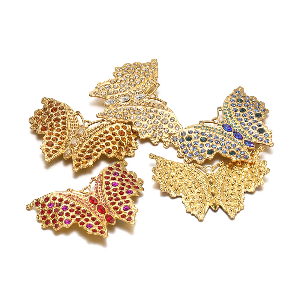 Stainless Steel 18k Gold Plated Butterfly Zircon Charms Pendant for Handmade Jewelry Necklace Making Accessories
