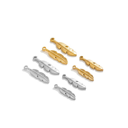 18K Real Gold Plated Stainless Steel Non Tarnish Charm Handmade Small Feather Pendant Charms for Necklace Making