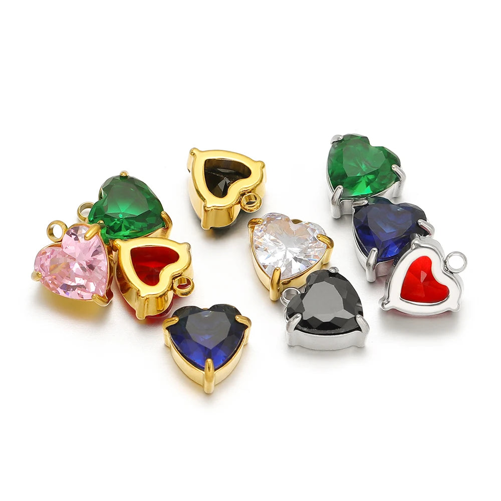 Fashion DIY Jewelry Findings 18k Gold Plated Stainless Steel  Heart  Zircon Charm Pendant for Jewelry Making Accessories
