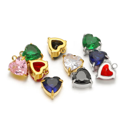 Fashion DIY Jewelry Findings 18k Gold Plated Stainless Steel  Heart  Zircon Charm Pendant for Jewelry Making Accessories