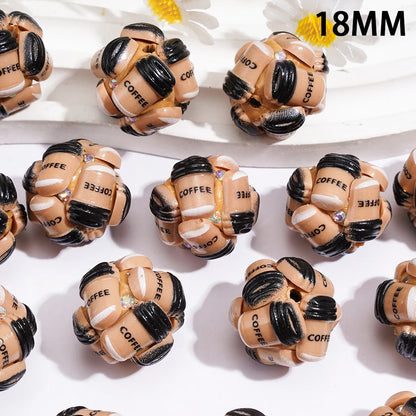 18mm Round Coffee Cup Gemstone Decor Loose Beads Bulk for Beadable Pen DIY Keychain Bracelet Jewelry Making Wholesale