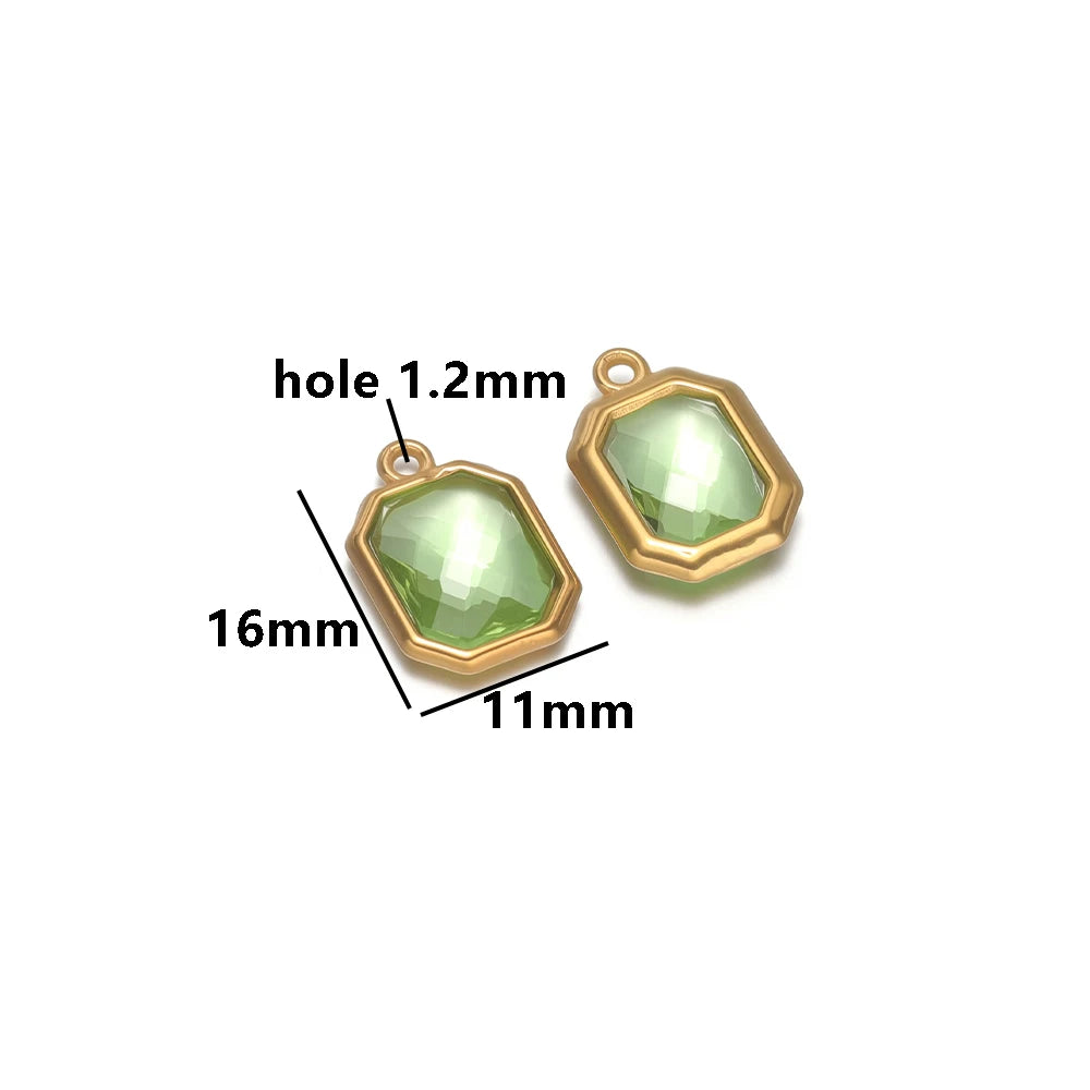 New Trend Fashion 18k Gold Plated Stainless Steel Two Hole Geometric Oval Zircon Charm Pendant for DIY Necklace Jewelry Making