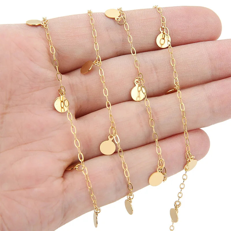 A1190 Fashion Round Tassel Rosary 18k Gold Plated Stainless Steel Chain Necklace Diy Jewelry Bulk Chain Accessory