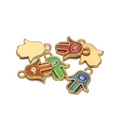 Bohemian Style 18k Gold Plated Stainless Steel Eye Enamel Palm Shaped Charm Pendant for DIY Necklace Jewelry Making