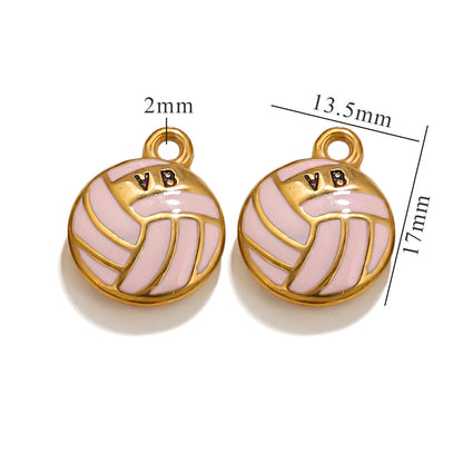 Stainless Steel 18K Gold Plated Colorful Sports Ball-Shaped Pendants DIY Bracelets Keychains Accessories Drip-Coating Parts