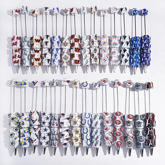 Hot Selling Sports Team Clay Beaded Pens Football Baseball Clay Ball Focal Beads Cute DIY Beadable Pen Stationery Wholesale