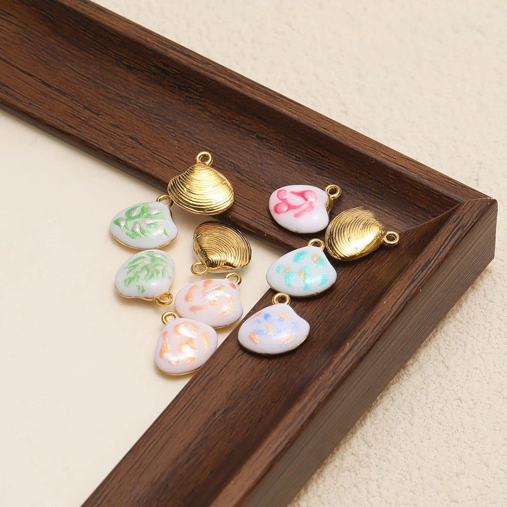 High Quality Jinrou 18K Gold Plated Stainless Steel Enamel Shell Shape Pendant for Necklace and Earrings Jewelry Making