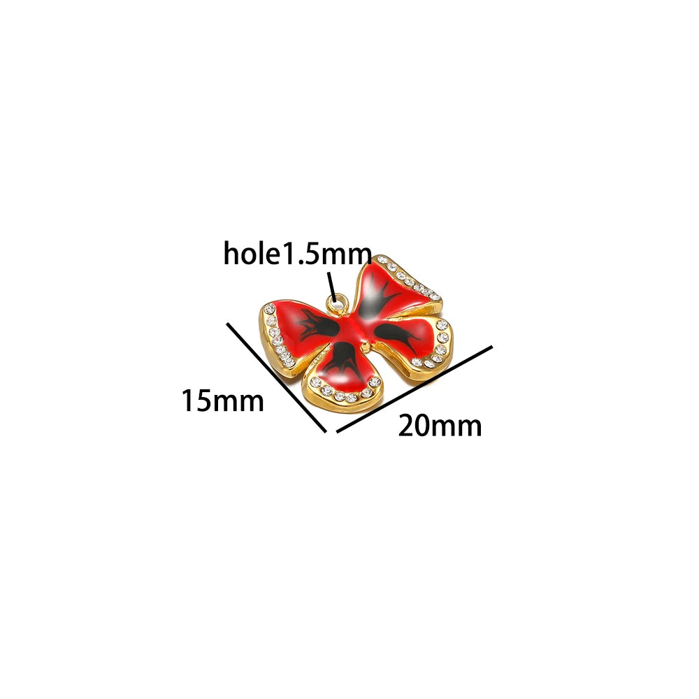 Waterproof Stainless Steel 18k Gold Enamel Crystal Bowknot Charms Pendant for Jewelry Necklace Earring Making Trendy Accessories