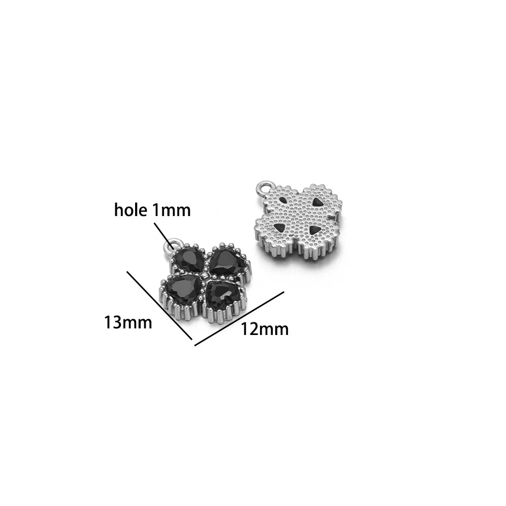 18k Gold Plated Stainless Steel Four Leaf Clover Triangular Droplet Oval Heart Zircon Charm Pendant for DIY Jewelry Making