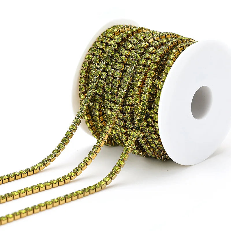 E369 2MM Colorful Rhinestones Chain Colored Bottom and Stones Glass Rhinestones Trimming Crystal Cup Stainless Steel Chain