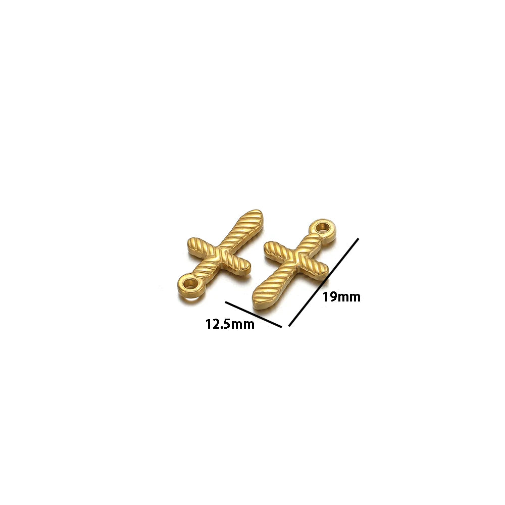 Classic 18k Gold Plated Stainless Steel Cross  Charm Pendant for DIY Necklace Jewelry Making Accessories Wholesale