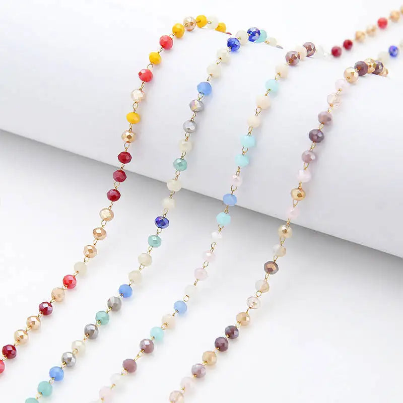 B3665 Multi Color Crystal Bead Chain Gold Plated Rosary Chain Necklace Chain Making Machine