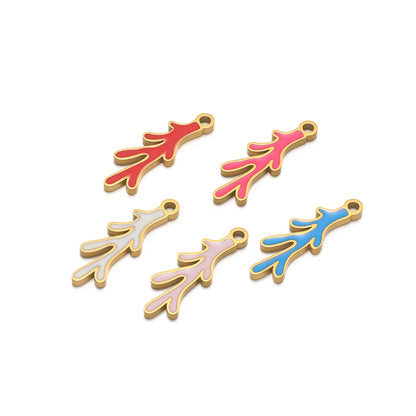 18k Gold Plated Stainless Steel Enamel Coral Charm Pendant for DIY Necklace Jewelry Making Accessories